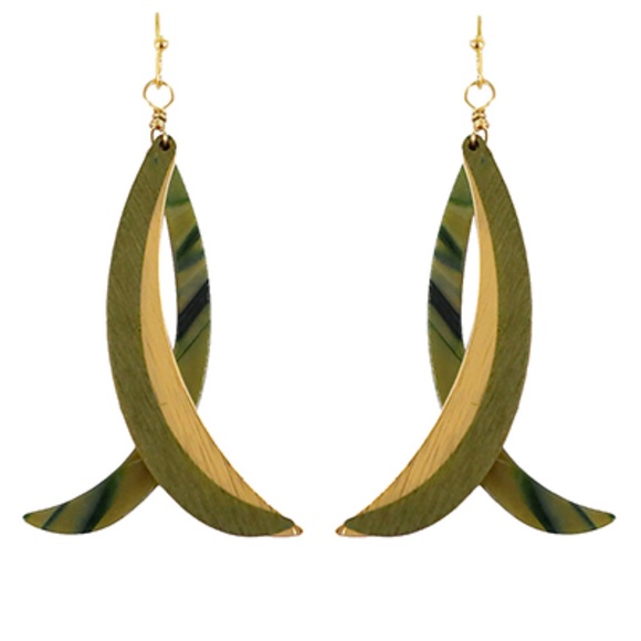 Curved Bar Wood Earrings - Picture 2 of 2